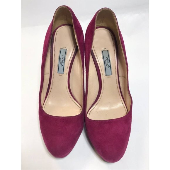 Prada Pump 6.5 Pink High Heel Slip On Suede Ultra High Heel Round Toe - Picture 7 of 11